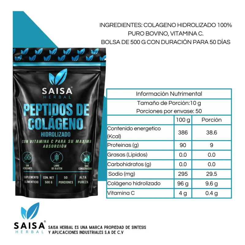 Colágeno Hidrolizado 100 Puro Polvo 500 Saborizantes Colorantes Suplemento Alimenticio