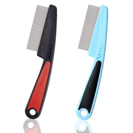 Dandruff Comb,2 PCS Stainless Steel Fine Tooth Comb,Professional Scalp Care Tool for Psoriasis Dandruff Removal Grooming Tool for Pet Supplies Dog Cat Flea Removal(Red,Blue)