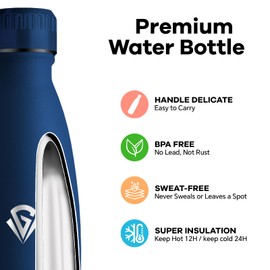 Grsta Thermos Flask, 750 ml Stainless Steel Drinking Bottle, BPA-Free, Leak-Proof, 24 Hours Cold & 12 Hours Warm, Metal Water Bottle, Double Walled, for Travel, Camping, Office, Dark Blue