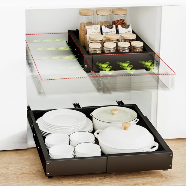 Expandable Pull Out Cabinet Organizer, Adjustable Width 12"-19" & Depth