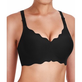 Gailife Scalloped Womens Bras No Underwire Wireless Seamless Bra Push Up Bralette Full Coverage Comfort Raceback Everyday Bra -L/Pure Black (Jacquard-Free)