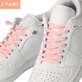 7STROBBS 2 PAIRS No Tie Elastic Laces, 8MM Easy Shoelaces for Trainers Sport Running Walking Boots, Tieless Quick Flat Shoe Lace for Adults Kids Smooth Buckles Pink 120CM