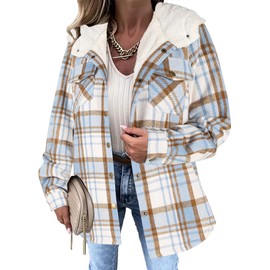 Zeagoo Winter Plaid Jackets for Women Fashion Fall Flannel Shirts Long Sleeve Sherpa Shacket Fleece Hooded Coats Outerwear