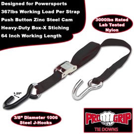 Progrip Powersports Motorcycle Tie Down Straps Lab Tested (4 Pack) Black