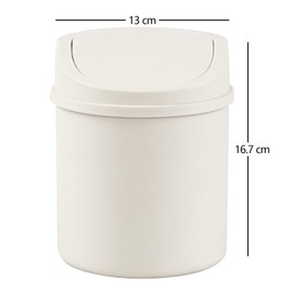 Zerdyne 2 L Plastic Mini Trash Bin with Swing-Top Lid, Desktop Garbage Bin, White