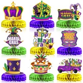 9Pcs Mardi Gras Decorations Centerpieces Mardi Gras Table Decorations Mardi Gras Centerpieces for Tables Masquerade Masks Crown Signs Party Decorations for Mardi Gras Party Decorations