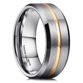 King Will Duo Mens 8mm Tungsten Carbide Ring Gold Plated Intermediate Groove Matte Brushed Finish Wedding Band 8.5