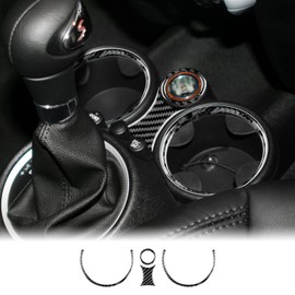 KUNGKIC Real Carbon Fiber Car Center Console Cup Decoration Frame Trim Interior Trim for Mini Cooper Clubman R55 R56 R57 Accessories (Black)