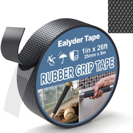 Ealyder Tape 1 Inch x 26 FT Rubber Grip Tape, Black Ultra-Thin Strong Adhesive Anti-Slip for Handles, Home Use, Waterproof Wear-Resistant Heat Resistant Grip Tape, Comfortable in Hands