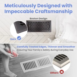 4x10 inches Heavy-Duty Walkable Floor Register with Adjustable Air Lever - Metal Boston Design Decorative Vent Cover