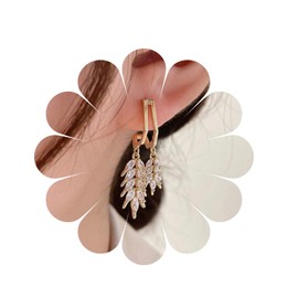 Boho Gold Wheat Ear Drop Earrings Fashion Leaf Dangle Earrings Golden Plated Leaf Long Tassel Earrings Cluster Leaf Drop Earrings Jewellery for Women and Girls, Zinc, Cubic Zirconia