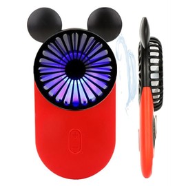 Generic Cute Mouse Personal Mini Fan, Handheld USB Rechargeable Fan with Pretty LED Light, 3 Adjustable Speeds with Portable Holder, for Indoor Or Outdoor Park School, Red