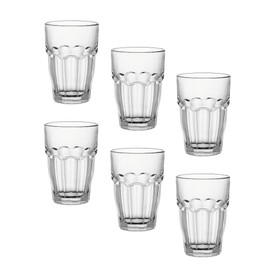 Bormioli Rocco Rock Bar Stackable Beverage, Set Of 6 Dishwasher Safe Drinking Glasses For Soda, Juice, Milk, Coke, Beer, Spirits – 12.5oz Durable Tempered Glass Water Tumblers For Daily Use