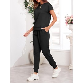Famulily Casual Outfits for Women 2 Piece Sets Oversized Tops and Jogging Bottoms Suits Ladies Leisure Wear Tracksuits Loungewear Sweatsuits (XL, Black)