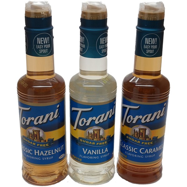 Torani Sugar Free Vanilla, Classic Hazelnut, & Caramel 12.7 Oz (Variety Pack of 3)