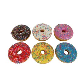 Jilukibo 6 Pcs PU Fake Donuts, Realistic Artificial Doughnut Models with Colorful Sprinkles, Cute Faux Dessert Food Decor for Bakery Display, Kitchen, Home Party & Photography Props
