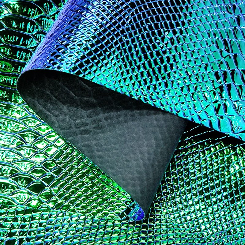 XHT 30x135cm Holographic Crocodile Leather Iridescent Dark Green Alligator Faux