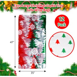 Gift Boutique Plastic Jumbo Christmas Cellophane Basket Bags with Twist Ties Pack of 12 Extra Large Christmas Cookie Tray Cello Wrap Bags for Holiday Goody Party Favor Gift Wrapping Bags 35" x 47"