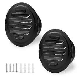 JAMHEXOU 2PCS 4 Inch Round Air Vent Cover, 100mm Black Stainless Steel Soffit Vent Cover Wall Vent Cover with Built-in Fine Mesh for Garage, Apartment