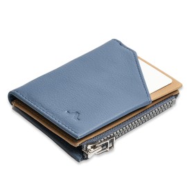 ROIK Wallet for Men or Women, 100% Cowhide Leather with RFID Protection, Lightweight and Small, Mini Wallet and Coins, Slim Wallet Zip Coin, Blue-capri