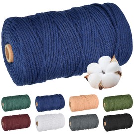 Macrame Cord, 3mm Colored Macrame Rope 220 Yards (About 200m), Natural Cotton Rope for Wall Hanging,Plant Hangers,DIY Crafts Knitting,Christmas Wedding Decorative Projects (Navy Blue)