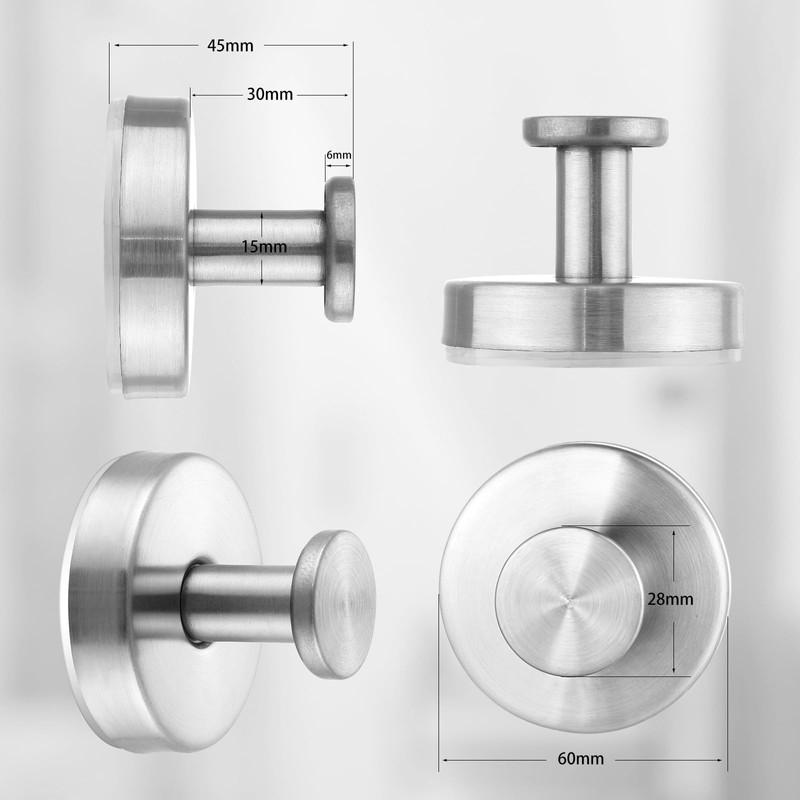 Hshenjhu Pack of 4 Suction Cup Hooks, Silver No Drilling