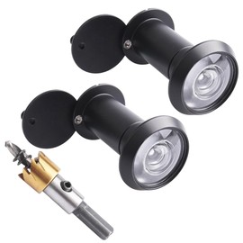 Tahikem 2 Set Door Viewer Peephole, Door Viewers with 0.63inch/16mm Drill Bit Kit, Fits 1-3/8" to 2-1/4" Front Door, 200° Wide Angle Peep Eye Hole, Anti Peeping Reverse Privacy Covers - Matte Black