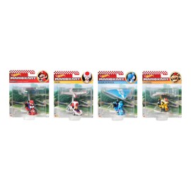 Hot Wheels Mario Kart Character Gliders – 4‑Pack: Bowser, Light‑Blue Yoshi, Mario & Toad | Die‑Cast Figures with Glider Attachments | Display & Play Toy GVD30-956M