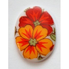 Yummy Treasures Vintage German Red and Orange Glass Flowers Cabochon 25x18mm cab257A