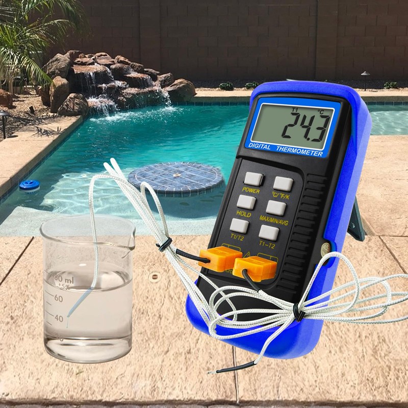 Handheld Digital K-Type Thermometer with Two Channels and Two Thermocouples,