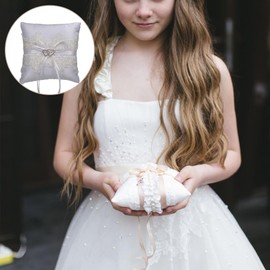 Joyzan Wedding Ring Pillow, Lace Pearl Ivory Bearer Cushion Holder Embroider Flower Decor Bridegroom Ring Display Lovely Party Beach Proposal Engagement Ceremony Floral Heart Romantic Decorative