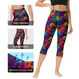 Deerose Swim Pants for Women Surfing UPF 50+ Tights Colourful Palm Tree Beach Athletic Quick Dry Leggings XL