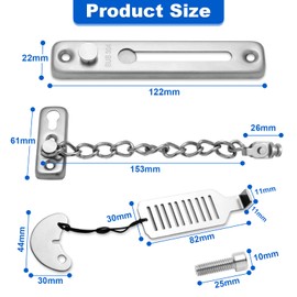 Sandiyago 2-Piece Set Door Lock, Door Security Latch, Home Door Secure, Portable Door Lock, Storage Bag, Portable Door Locks for Flush-Mounted Doors (Silver)