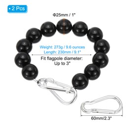 PATIKIL Flagpole Retainer Ring Flag Pole Accessories, 2 Pcs Flag Beaded Mount Ring Keep Flag Close to Pole Weight with Stainless Steel Cable for Indoor Outdoor Flagpole, Black, 3"