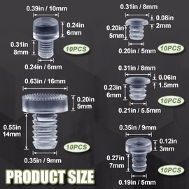 Mxxipp 50pcs Glass Table Top Bumpers with Stem, Rubber Glass Table Top Anti-Slip Pads, 5 Sizes Non-Slip Furniture Pads for Glass Table Cabinet Door Drawers- Clear