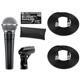 Shure SM58-LC Cardioid Dynamic Vocal Microphone + Extra Two (2) XLR Cables Bundle
