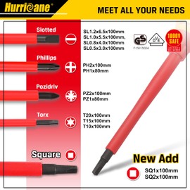 HURRICANE 1000V Insulated Screwdriver Set, 15pc All-in-1 Professional Insulated Electrician Screwdriver Set CR-V Magnetic Robertson Square Phillips Slotted Pozi Torx Insulated Electrician Tool Kit