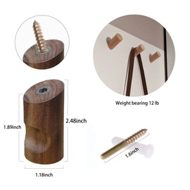 LoengMax Wood Wall Hooks,3 Pack Coat Hooks Wall Mounted, Modern Hat Hooks for Wall, Wall Hanger for Hanging Coat Towel Hat Bag Robe Jacket Clothes (Walnut Wood)