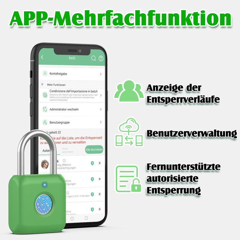 Anweller Smart Fingerprint Padlock Bluetooth Gym, Office, Home, Garden -