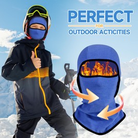 AYPOW Children's Balaclava Winter 6-14, Multifunctional Windproof Fleece Warm Ski Mask Cycling Face Mask Under Helmet Balaclava Hat with Neck Warmer for Boys Girls Winter Outdoor Sports, royal