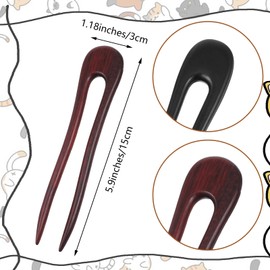 2Pcs U Shape Wooden Hair Sticks Handmade Carved Wood French Hair Forks with Cute Cat Design 2-Prong Vintage Wood Hair Pins for Women Girls Chignon Bun Updo Hairstyle Accessories