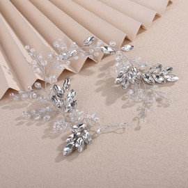 Teyglen Silver Crystal Bride Flower Wedding Hair Vine Handmade Crystal Rhinestone Headband Bridal Hair Piece for Women Party Prom Headpiece Sparkly Rhinestone Hair Accessories (Silver)