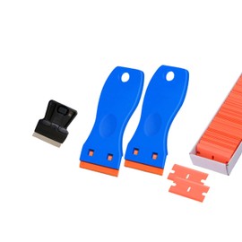 AE Quality Tools 4 pc Plastic Razor Scrapers, 100 Dual Edge Blades and 1.5 inch Mini Scraper w/Metal Blade