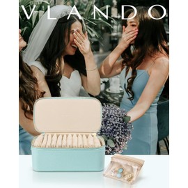 Vlando Jewelry Box Organzier for Travel,12 Pcs Velvet Jewelry Bags,Faux Leather Jewelry Case for Earrings Necklace Rings,Valentine's Day,Birthday, Wedding, Christmas gift Lake Blue