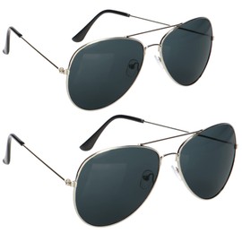 com-four® 2 x Aviator Glasses, Dark Aviator Glasses, Police Sunglasses as Costume Accessory with Tinted Lenses for Fancy Dress, Theme Party, Fancy Dress Accessory Gangster (Pack of 2, Pilot)