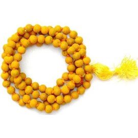 KESAR ZEMS Haldi Mala Turmeric Rosary (108+1 Bead) (8mm, Length 40cm, Yellow)