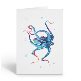 Stonehouse Collection | Watercolor Octopus Note Card Set | Set if 10 Elegant Ocean-Inspired Stationery with Envelopes | 5.5 x 4.25 inches (Octopus)