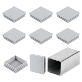 uxcell 2 3/8" (60mm) Square Tubing End Caps, 8 Pcs Plastic Hole Plugs Insert End Cap for Metal Tubing Post Chair Leg Table Bookshelves Furniture, Grey