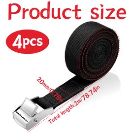 Pack of 4 Lashing Straps 2 m, Lashing Strap 20 mm Width, Lashing Strap with Ratchet, Adjustable Fastening Straps with Clamping Lock for Bicycles, Motorcycles, Luggage, Luggage, Camping, (Black)