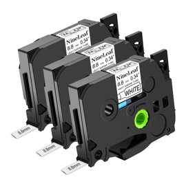 NineLeaf 3 Pack Compatible for Brother P-Touch 8.8mm Heat Shrink Tube HSe221 HSe-221 Label Tape Black on White Cassette for PT-E300 E300VP E500 E550WVP P750WVP H300 Label Maker use in Cables Wires